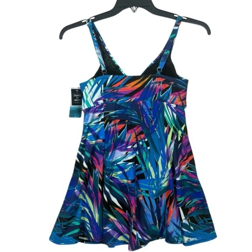 Swim Solutions NWT $112 Women's Printed Bow-Front Swim Dress 12 L - Picture 5 of 11